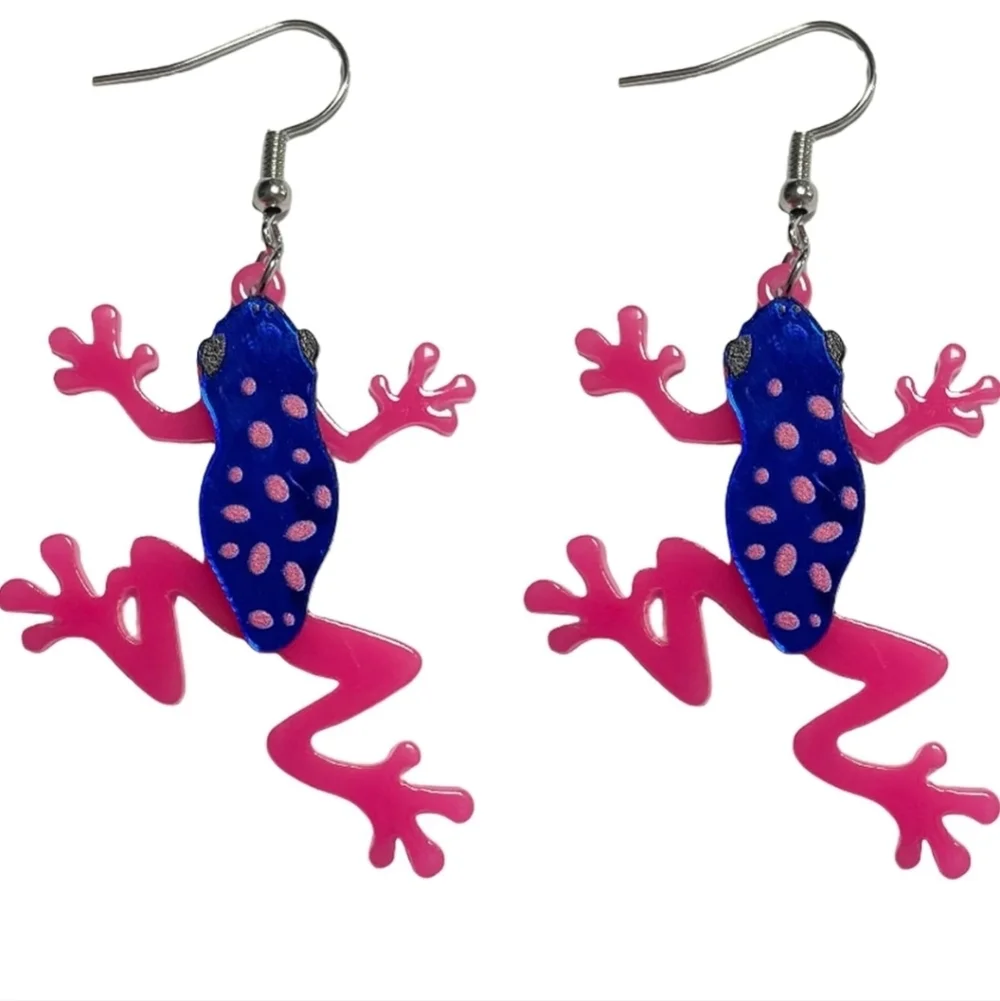 Pink and Blue Frog Earrings